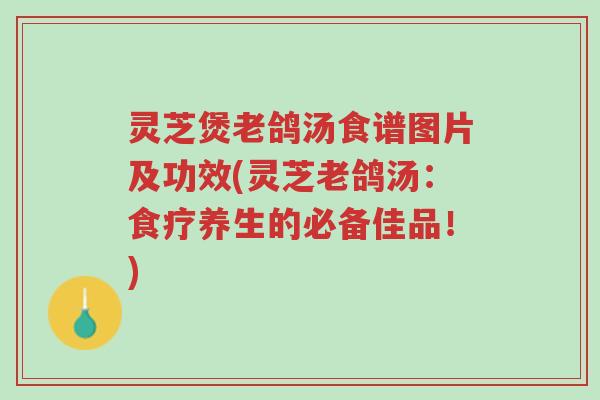 灵芝煲老鸽汤食谱图片及功效(灵芝老鸽汤:食疗养生的必备佳品!)-第1张图片-超越 灵芝煲老鸽汤食谱图片及功效(灵芝老鸽汤:食疗养生的必备佳品!)-第1张图片-超越