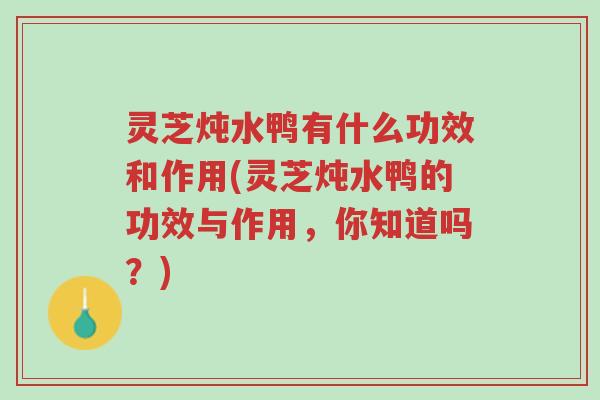 灵芝炖水鸭有什么功效和作用(灵芝炖水鸭的功效与作用,你知道吗?)-第1张图片-超越 灵芝炖水鸭有什么功效和作用(灵芝炖水鸭的功效与作用,你知道吗?)-第1张图片-超越