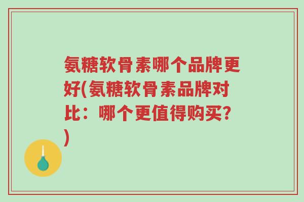 氨糖软骨素哪个品牌更好(氨糖软骨素品牌对比:哪个更值得购买?)-第1张图片-超越 氨糖软骨素哪个品牌更好(氨糖软骨素品牌对比:哪个更值得购买?)-第1张图片-超越