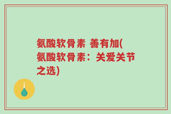 氨酸软骨素 善有加(氨酸软骨素:关爱关节之选)-第1张图片-超越 氨酸软骨素 善有加(氨酸软骨素:关爱关节之选)-第1张图片-超越