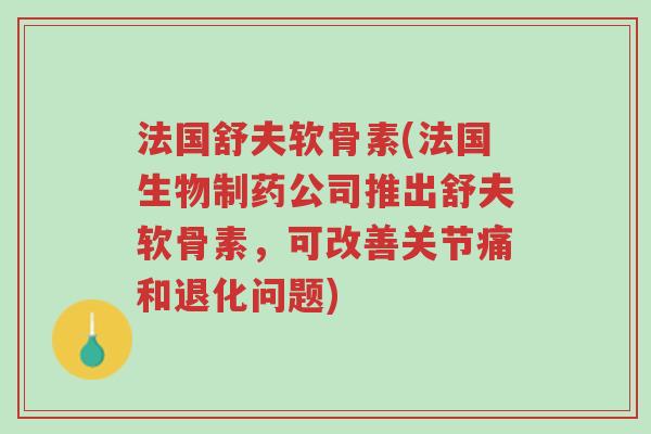 法国舒夫软骨素(法国生物制药公司推出舒夫软骨素,可改善关节痛和退化问题)-第1张图片-超越 法国舒夫软骨素(法国生物制药公司推出舒夫软骨素,可改善关节痛和退化问题)-第1张图片-超越
