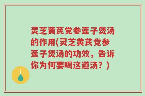 灵芝黄芪党参莲子煲汤的作用(灵芝黄芪党参莲子煲汤的功效,告诉你为何要喝这道汤?)-第1张图片-超越 灵芝黄芪党参莲子煲汤的作用(灵芝黄芪党参莲子煲汤的功效,告诉你为何要喝这道汤?)-第1张图片-超越