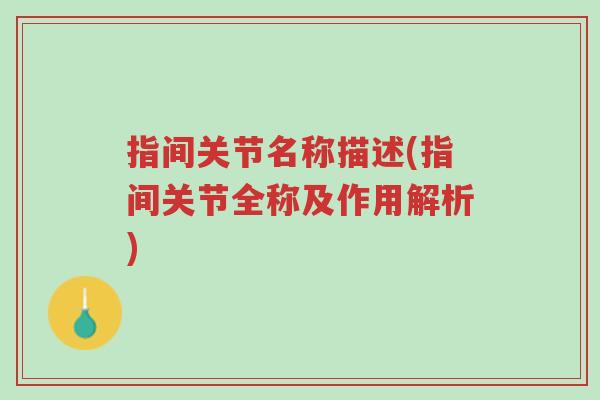 指间关节名称描述(指间关节全称及作用解析)-第1张图片-超越 指间关节名称描述(指间关节全称及作用解析)-第1张图片-超越