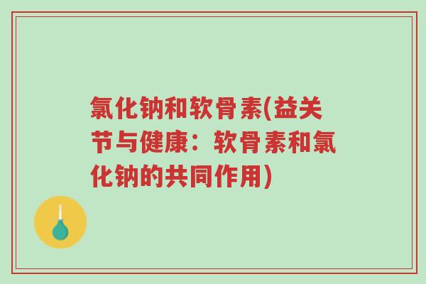 氯化钠和软骨素(益关节与健康:软骨素和氯化钠的共同作用)-第1张图片-超越 氯化钠和软骨素(益关节与健康:软骨素和氯化钠的共同作用)-第1张图片-超越