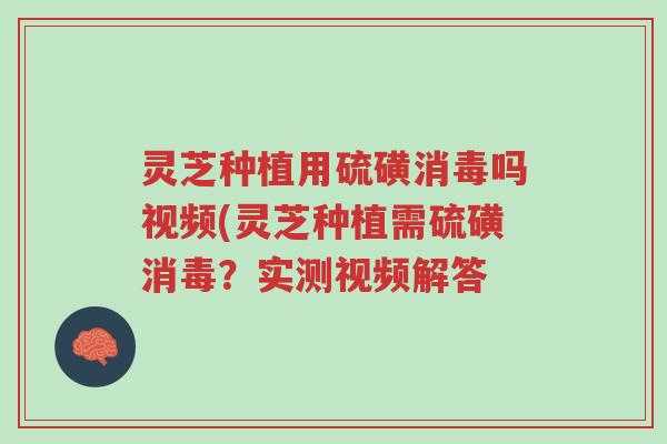 灵芝种植用硫磺消毒吗视频(灵芝种植需硫磺消毒?实测视频解答-第1张图片-超越 灵芝种植用硫磺消毒吗视频(灵芝种植需硫磺消毒?实测视频解答-第1张图片-超越