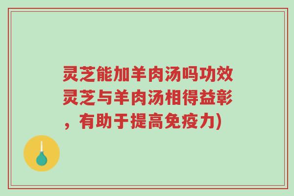 灵芝能加羊肉汤吗功效灵芝与羊肉汤相得益彰,有助于提高免疫力)-第1张图片-超越 灵芝能加羊肉汤吗功效灵芝与羊肉汤相得益彰,有助于提高免疫力)-第1张图片-超越