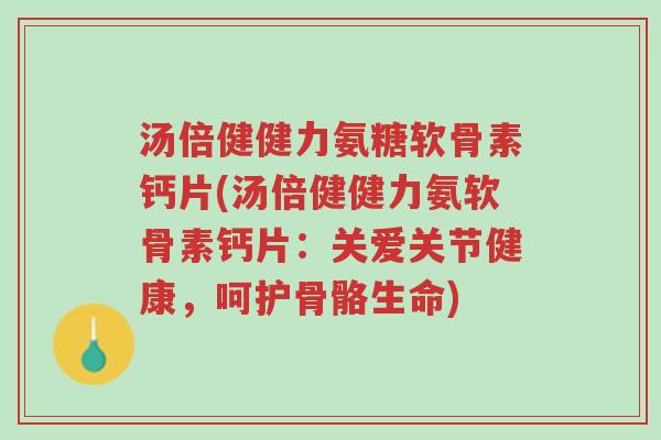 汤倍健健力氨糖软骨素钙片(汤倍健健力氨软骨素钙片：关爱关节健康，呵护骨骼生命)-第1张图片-超越