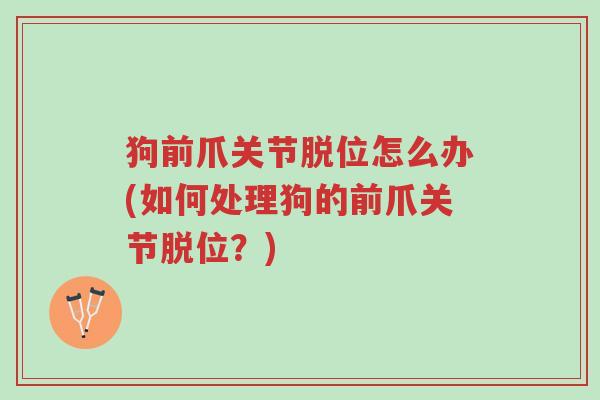 狗前爪关节脱位怎么办(如何处理狗的前爪关节脱位?)-第1张图片-超越 狗前爪关节脱位怎么办(如何处理狗的前爪关节脱位?)-第1张图片-超越