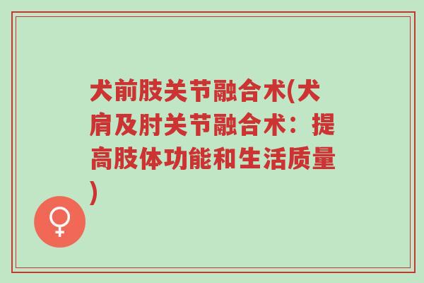 犬前肢关节融合术(犬肩及肘关节融合术:提高肢体功能和生活质量)-第1张图片-超越 犬前肢关节融合术(犬肩及肘关节融合术:提高肢体功能和生活质量)-第1张图片-超越