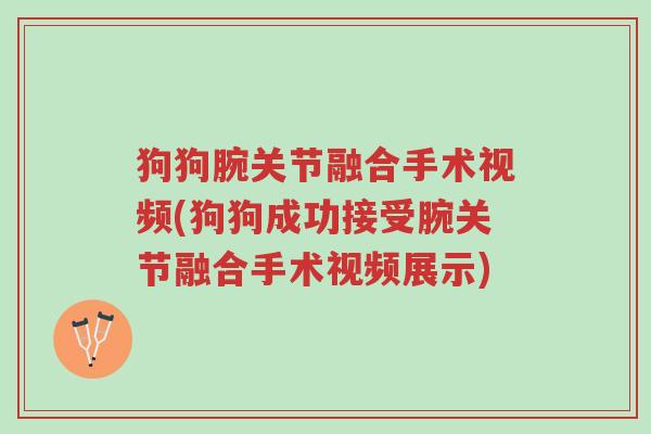 狗狗腕关节融合手术视频(狗狗成功接受腕关节融合手术视频展示)-第1张图片-超越 狗狗腕关节融合手术视频(狗狗成功接受腕关节融合手术视频展示)-第1张图片-超越