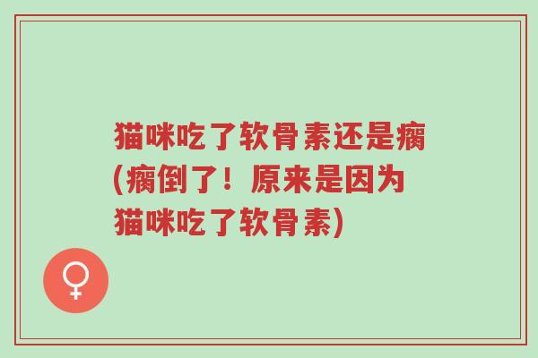 猫咪吃了软骨素还是瘸(瘸倒了!原来是因为猫咪吃了软骨素)-第1张图片-超越 猫咪吃了软骨素还是瘸(瘸倒了!原来是因为猫咪吃了软骨素)-第1张图片-超越