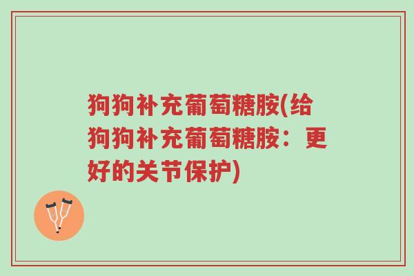 狗狗补充葡萄糖胺(给狗狗补充葡萄糖胺：更好的关节保护)-第1张图片-超越