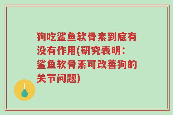 狗吃鲨鱼软骨素到底有没有作用(研究表明:鲨鱼软骨素可改善狗的关节问题)-第1张图片-超越 狗吃鲨鱼软骨素到底有没有作用(研究表明:鲨鱼软骨素可改善狗的关节问题)-第1张图片-超越