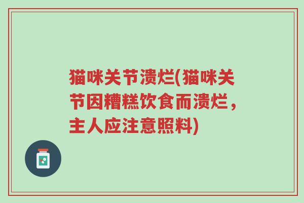 猫咪关节溃烂(猫咪关节因糟糕饮食而溃烂,主人应注意照料)-第1张图片-超越 猫咪关节溃烂(猫咪关节因糟糕饮食而溃烂,主人应注意照料)-第1张图片-超越