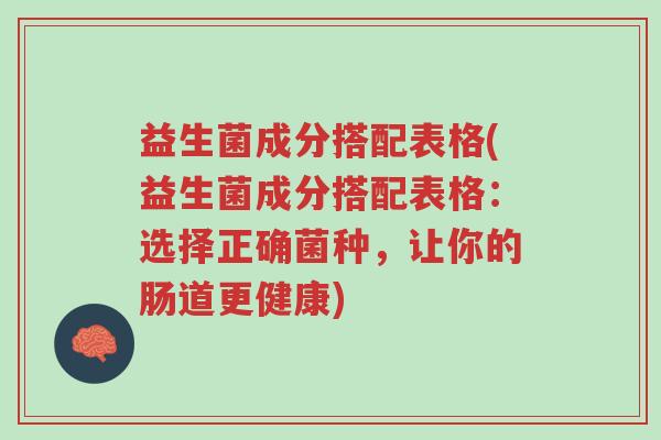 益生菌成分搭配表格(益生菌成分搭配表格:选择正确菌种,让你的肠道更健康)-第1张图片-超越 益生菌成分搭配表格(益生菌成分搭配表格:选择正确菌种,让你的肠道更健康)-第1张图片-超越