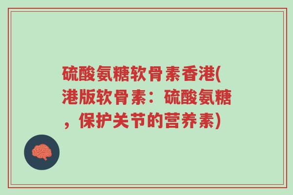 硫酸氨糖软骨素香港(港版软骨素:硫酸氨糖,保护关节的营养素)-第1张图片-超越 硫酸氨糖软骨素香港(港版软骨素:硫酸氨糖,保护关节的营养素)-第1张图片-超越