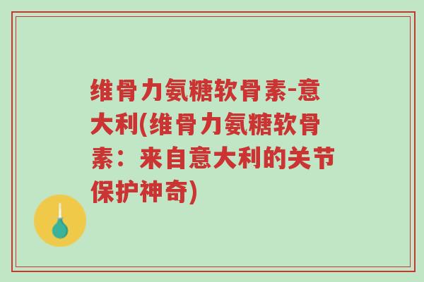 维骨力氨糖软骨素-意大利(维骨力氨糖软骨素:来自意大利的关节保护神奇)-第1张图片-超越 维骨力氨糖软骨素-意大利(维骨力氨糖软骨素:来自意大利的关节保护神奇)-第1张图片-超越