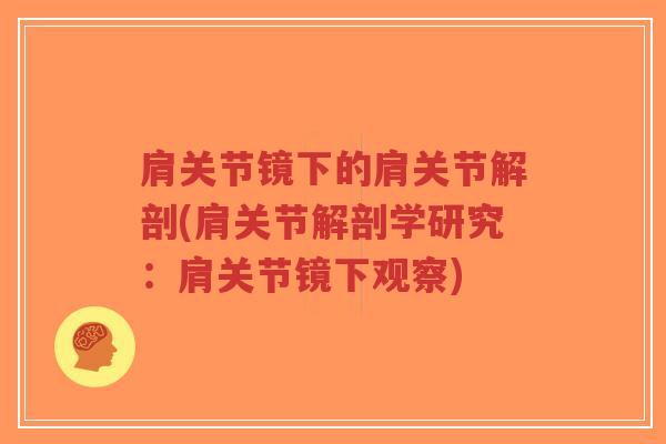 肩关节镜下的肩关节解剖(肩关节解剖学研究：肩关节镜下观察)-第1张图片-超越