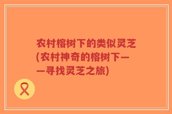 农村榕树下的类似灵芝(农村神奇的榕树下——寻找灵芝之旅)-第1张图片-超越 农村榕树下的类似灵芝(农村神奇的榕树下——寻找灵芝之旅)-第1张图片-超越