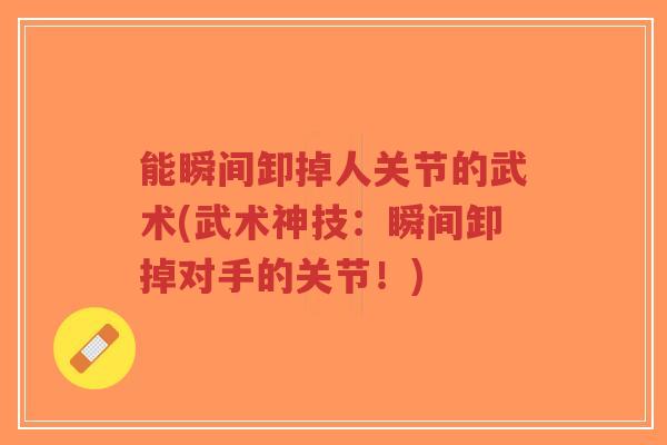 能瞬间卸掉人关节的武术(武术神技：瞬间卸掉对手的关节！)-第1张图片-超越