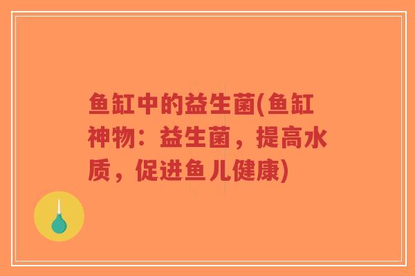 鱼缸中的益生菌(鱼缸神物:益生菌,提高水质,促进鱼儿健康)-第1张图片-超越 鱼缸中的益生菌(鱼缸神物:益生菌,提高水质,促进鱼儿健康)-第1张图片-超越
