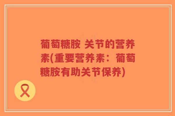 葡萄糖胺 关节的营养素(重要营养素:葡萄糖胺有助关节保养)-第1张图片-超越 葡萄糖胺 关节的营养素(重要营养素:葡萄糖胺有助关节保养)-第1张图片-超越