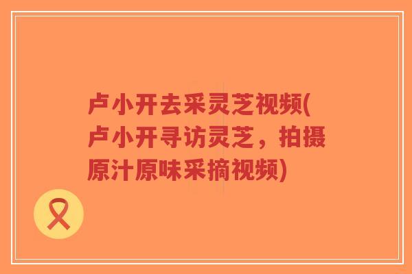 卢小开去采灵芝视频(卢小开寻访灵芝,拍摄原汁原味采摘视频)-第1张图片-超越 卢小开去采灵芝视频(卢小开寻访灵芝,拍摄原汁原味采摘视频)-第1张图片-超越