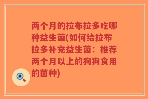 两个月的拉布拉多吃哪种益生菌(如何给拉布拉多补充益生菌:推荐两个月以上的狗狗食用的菌种)-第1张图片-超越 两个月的拉布拉多吃哪种益生菌(如何给拉布拉多补充益生菌:推荐两个月以上的狗狗食用的菌种)-第1张图片-超越