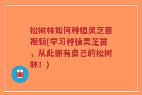 松树林如何种植灵芝苗视频(学习种植灵芝苗,从此拥有自己的松树林!)-第1张图片-超越 松树林如何种植灵芝苗视频(学习种植灵芝苗,从此拥有自己的松树林!)-第1张图片-超越