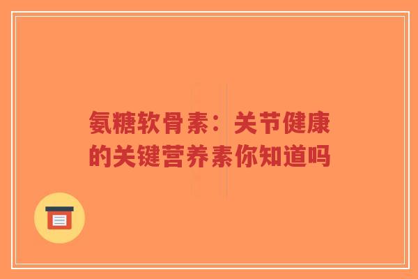 氨糖软骨素:关节健康的关键营养素你知道吗-第1张图片-超越 氨糖软骨素:关节健康的关键营养素你知道吗-第1张图片-超越