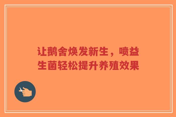 让鹅舍焕发新生，喷益生菌轻松提升养殖效果-第1张图片-超越